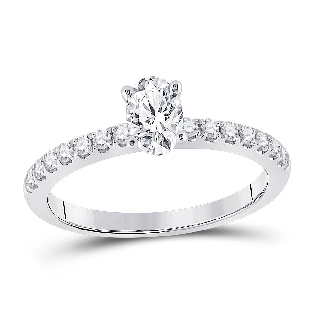 14kt White Gold Oval Diamond Solitaire Bridal Wedding Engagement Ring 3/4 Cttw