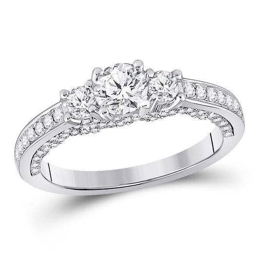 14kt White Gold Round Diamond 3-stone Bridal Wedding Engagement Ring 1 Cttw