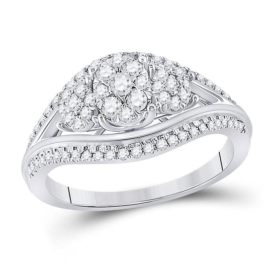 10kt White Gold Round Diamond Cluster 3-stone Bridal Wedding Engagement Ring 1/2 Cttw