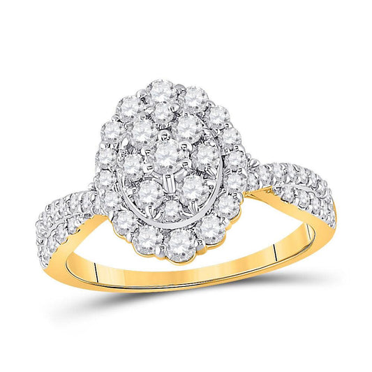 10kt Yellow Gold Round Diamond Oval Cluster Ring 1 Cttw