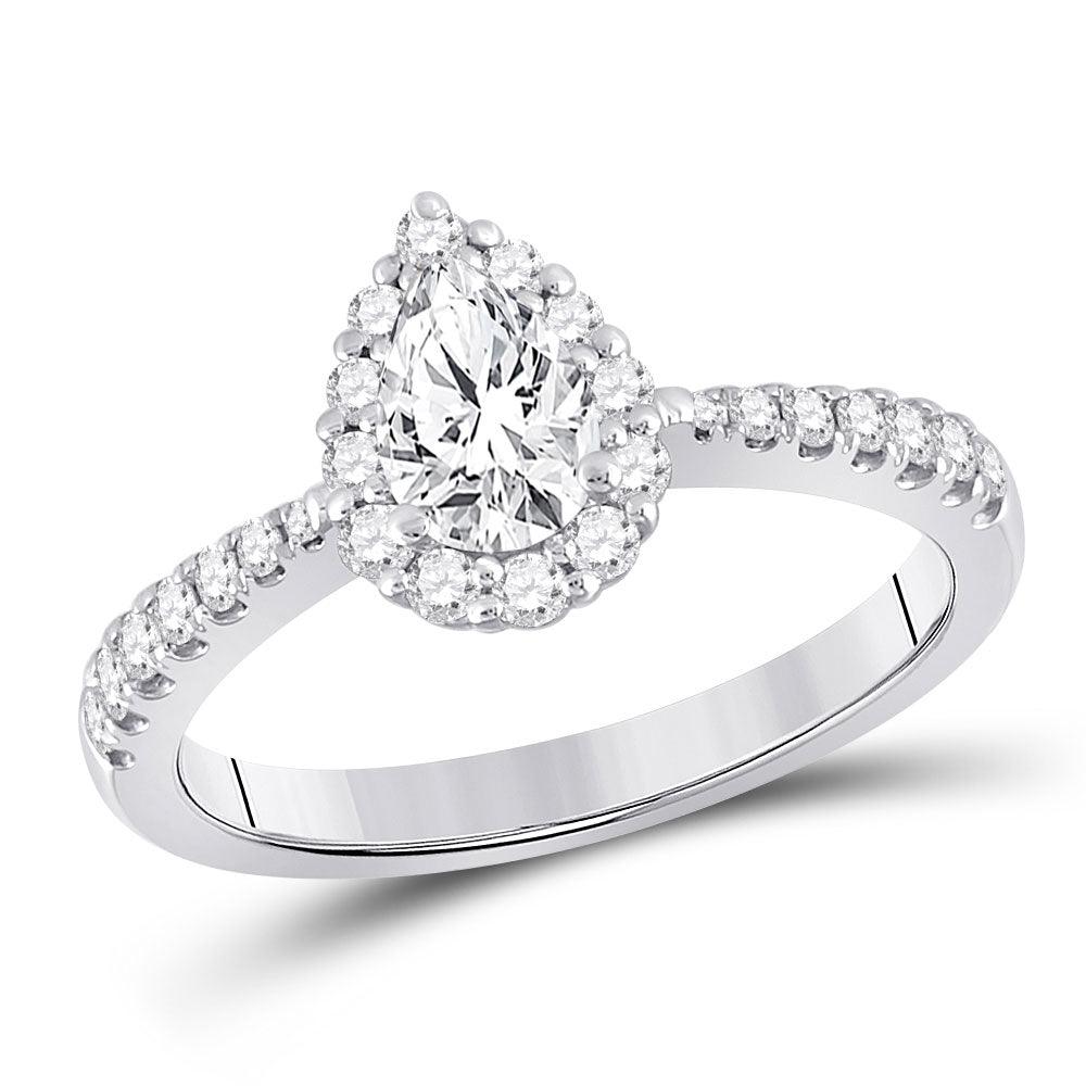 14kt White Gold Pear Diamond Solitaire Bridal Wedding Engagement Ring 1 Cttw