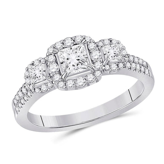 14kt White Gold Princess Diamond 3-stone Bridal Wedding Engagement Ring 1 Cttw