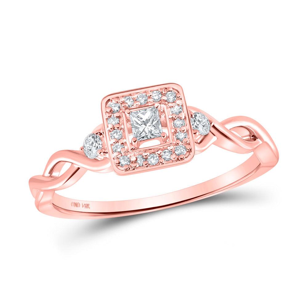 14kt Rose Gold Womens Princess Diamond Square Promise Ring 1/5 Cttw - Gold Heart Group Jewelers