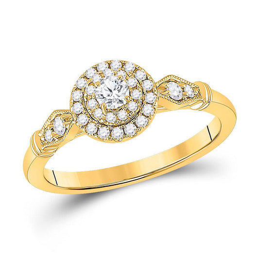 14kt Yellow Gold Round Diamond Halo Bridal Wedding Engagement Ring 1/3 Cttw