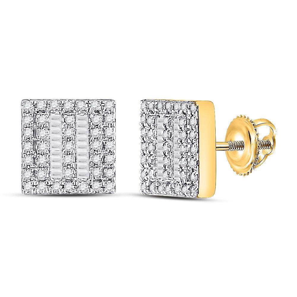 10kt Yellow Gold Mens Baguette Diamond Square Earrings 1/3 Cttw - Gold Heart Group Jewelers