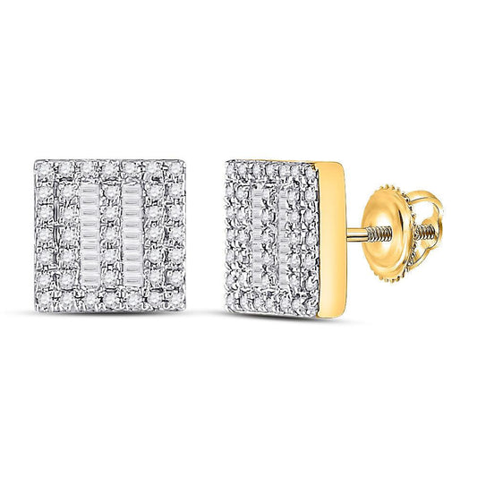 10kt Yellow Gold Mens Baguette Diamond Square Earrings 1/3 Cttw - Gold Heart Group Jewelers