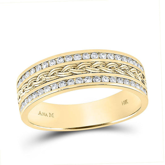 14kt Yellow Gold Mens Round Diamond Wedding Braided Band Ring 1/2 Cttw - Gold Heart Group Jewelers