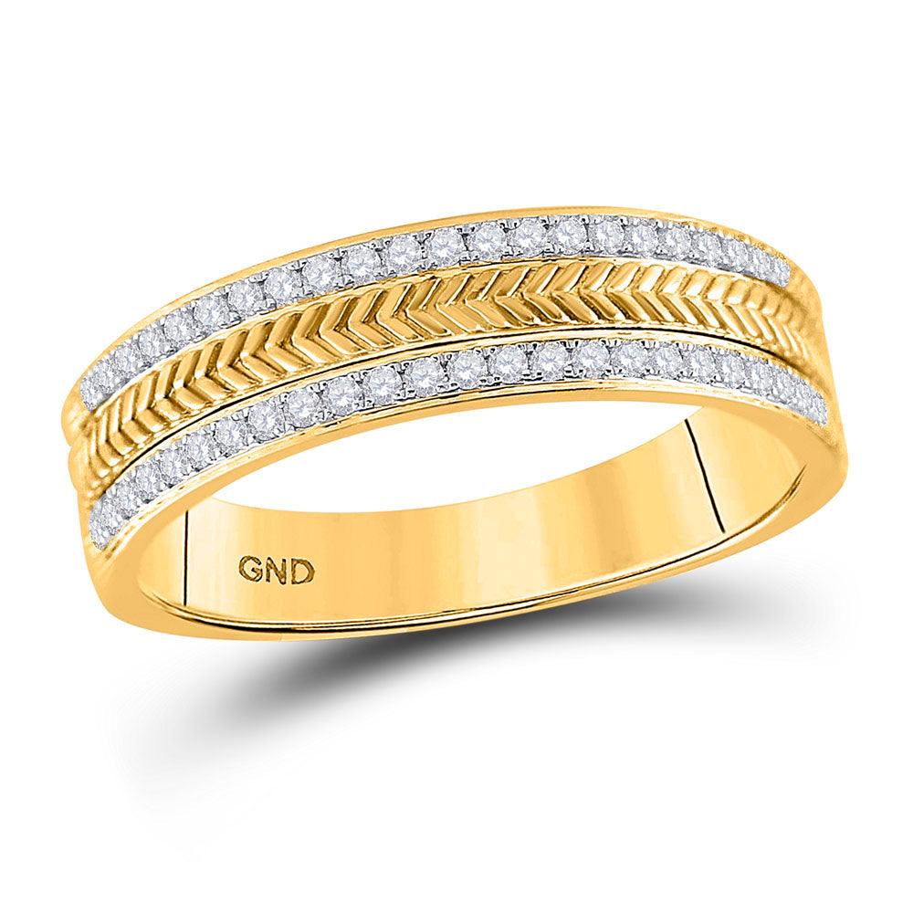 14kt Yellow Gold Mens Round Diamond Wedding Wheat Texture Band Ring 1/3 Cttw - Gold Heart Group Jewelers
