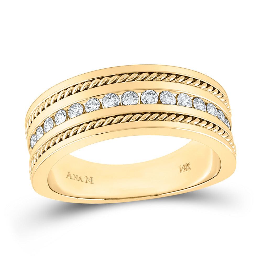 14kt Yellow Gold Mens Round Diamond Wedding Rope Band Ring 1/2 Cttw - Gold Heart Group Jewelers