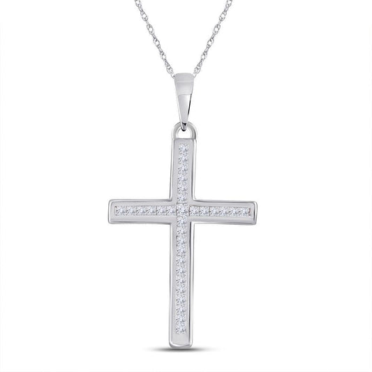 10kt White Gold Womens Princess Diamond Cross Pendant 1/6 Cttw - Gold Heart Group Jewelers