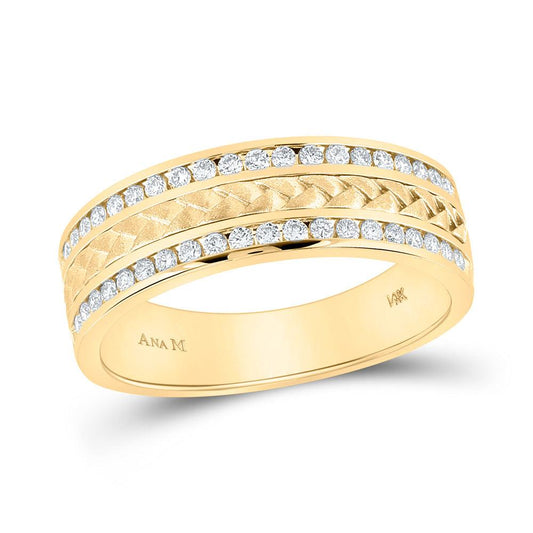 14kt Yellow Gold Mens Round Diamond Wedding Braided Band Ring 1/2 Cttw - Gold Heart Group Jewelers