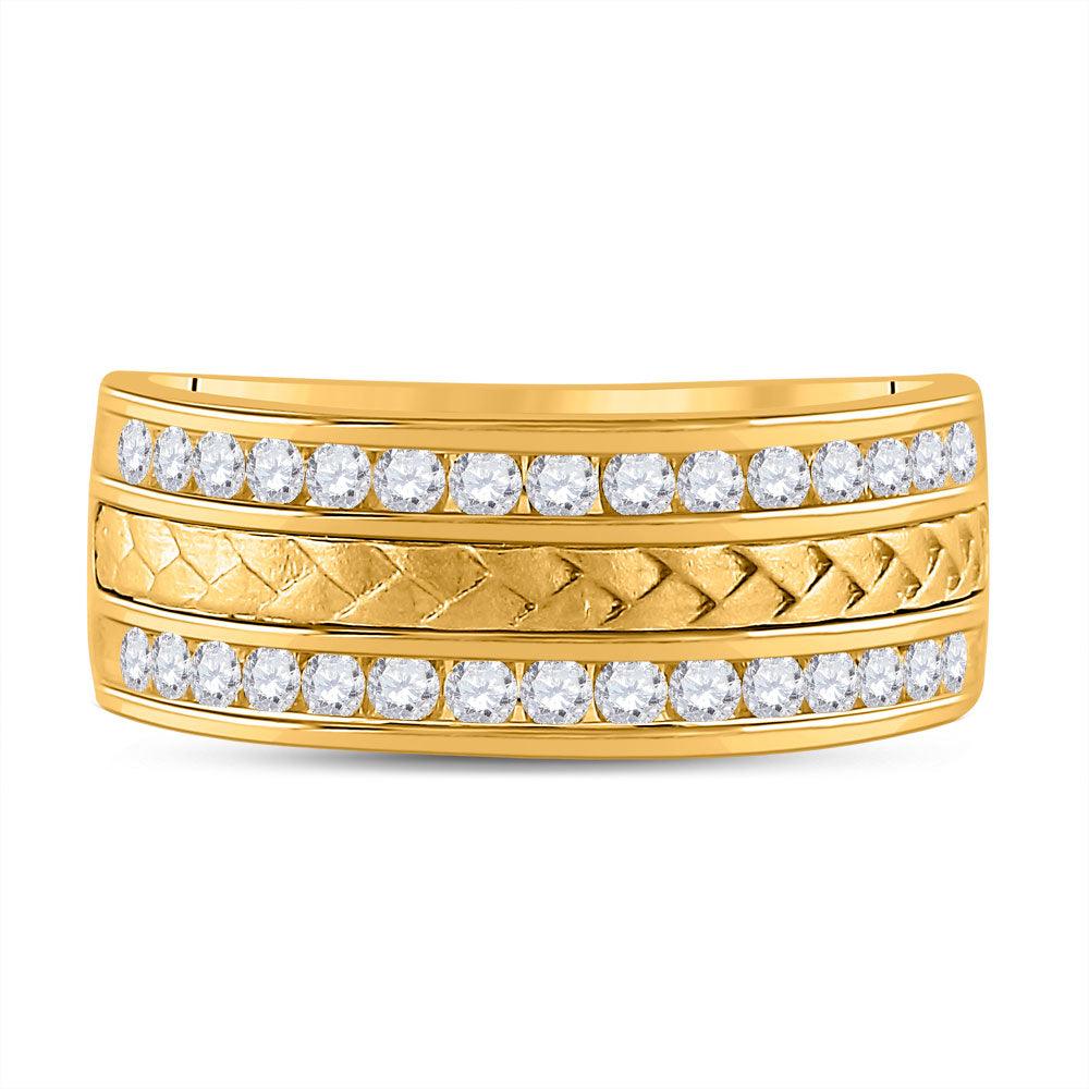 14kt Yellow Gold Mens Round Diamond Wedding Braid Inlay Band Ring 3/4 Cttw - Gold Heart Group Jewelers