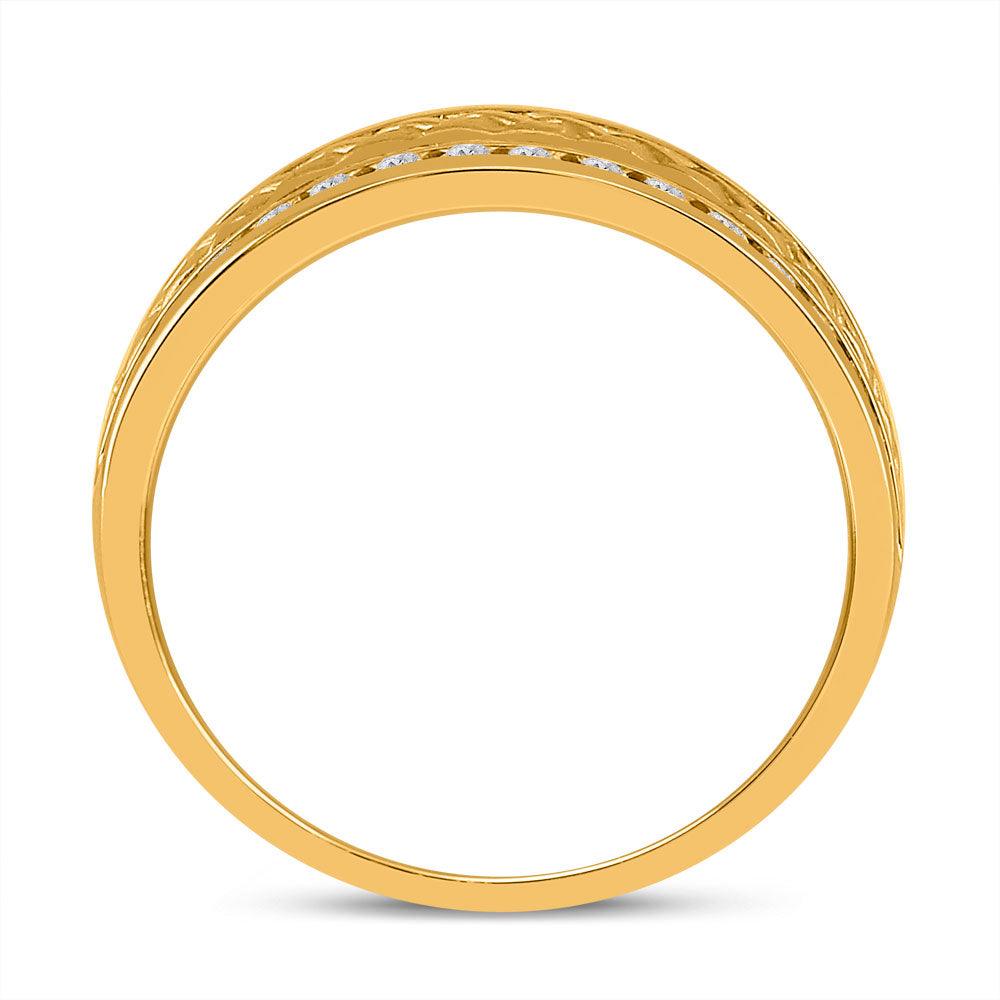 14kt Yellow Gold Mens Round Diamond Wedding Braid Inlay Band Ring 3/4 Cttw - Gold Heart Group Jewelers