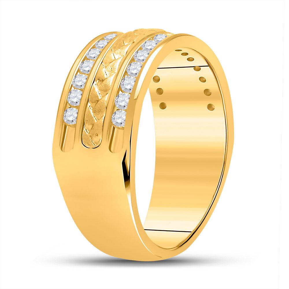 14kt Yellow Gold Mens Round Diamond Wedding Braid Inlay Band Ring 3/4 Cttw - Gold Heart Group Jewelers