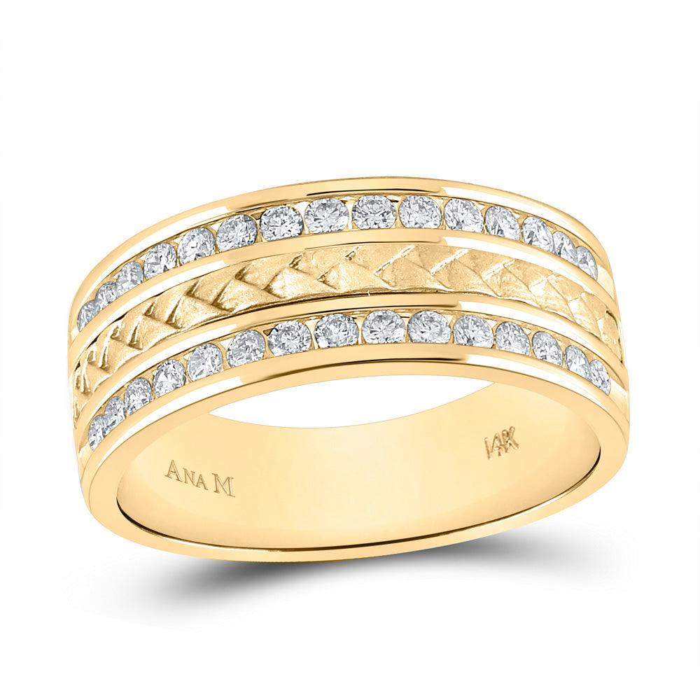 14kt Yellow Gold Mens Round Diamond Wedding Braid Inlay Band Ring 3/4 Cttw - Gold Heart Group Jewelers