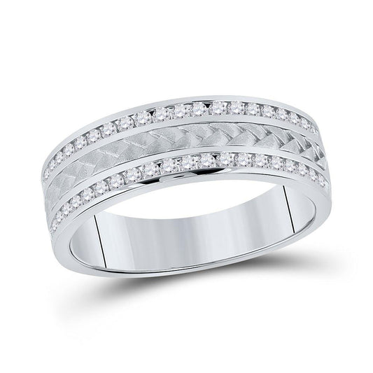 14kt White Gold Mens Round Diamond Wedding Braided Band Ring 1/2 Cttw - Gold Heart Group Jewelers