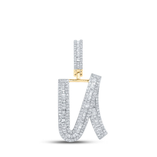 10kt Yellow Gold Mens Baguette Diamond Initial U Letter Charm Pendant 7/8 Cttw