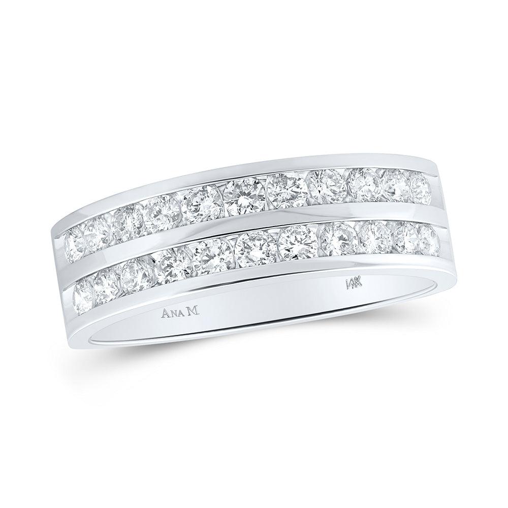 14kt White Gold Mens Round Diamond Wedding Double Row Band Ring 1 Cttw - Gold Heart Group Jewelers