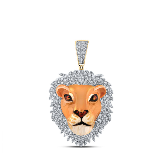 10kt Yellow Gold Mens Round Diamond Lion Face Animal Charm Pendant 1 Cttw