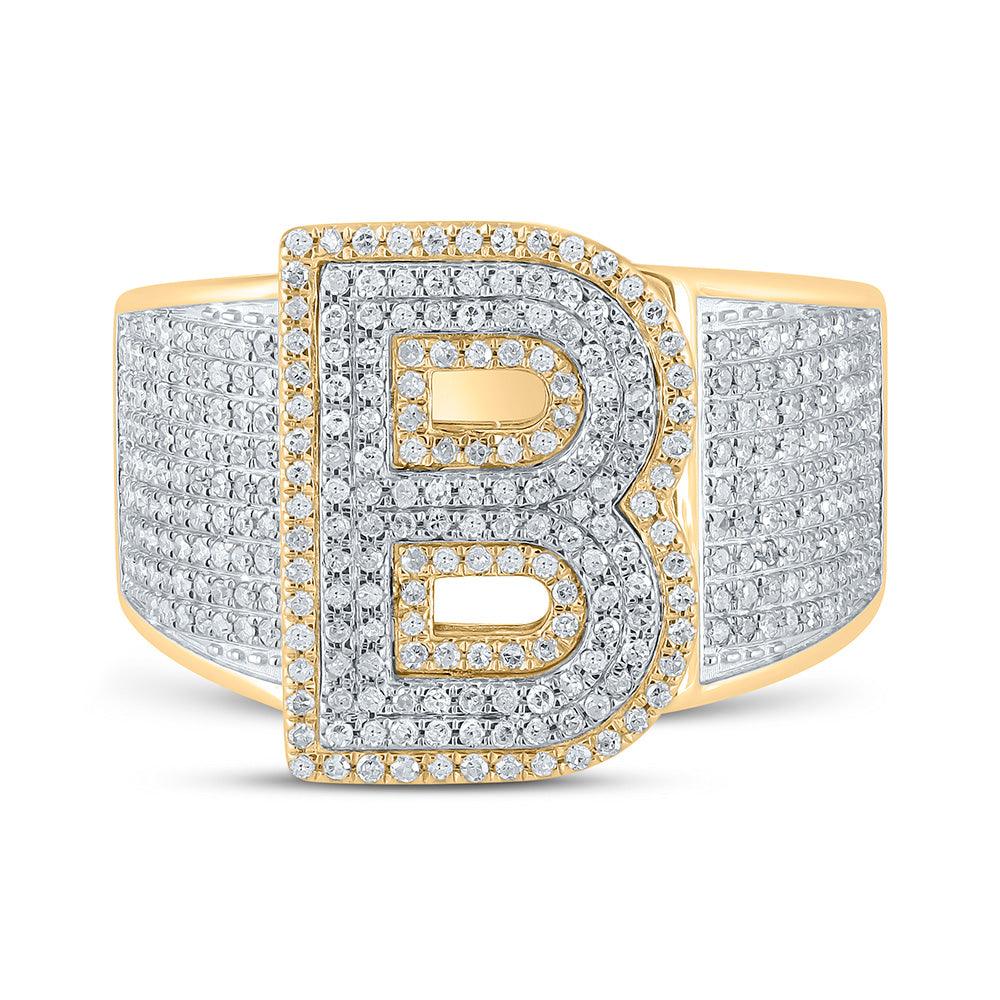 Men's 10k Yellow Gold Layered Band Square Face Diamond Initial Letter R Ring  (Size 5)|Amazon.com