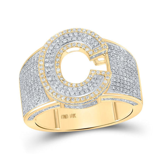 10kt Two-tone Gold Mens Round Diamond C Initial Letter Ring 1 Cttw