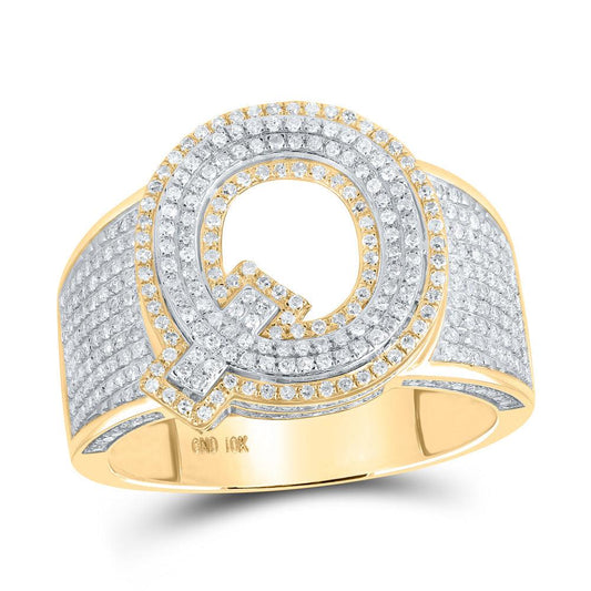 10kt Two-tone Gold Mens Round Diamond Q Initial Letter Ring 1 Cttw