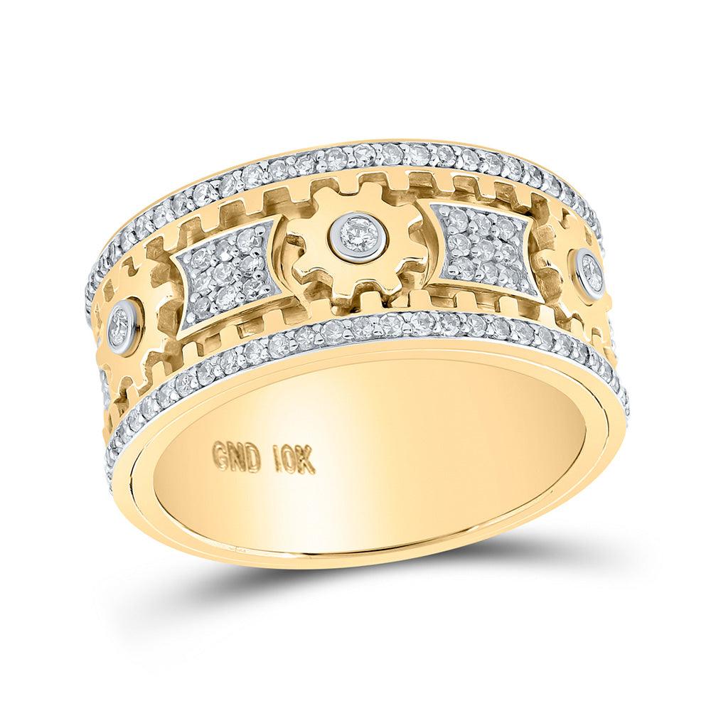 10kt Yellow Gold Mens Round Diamond Cog Band Ring 1-1/2 Cttw