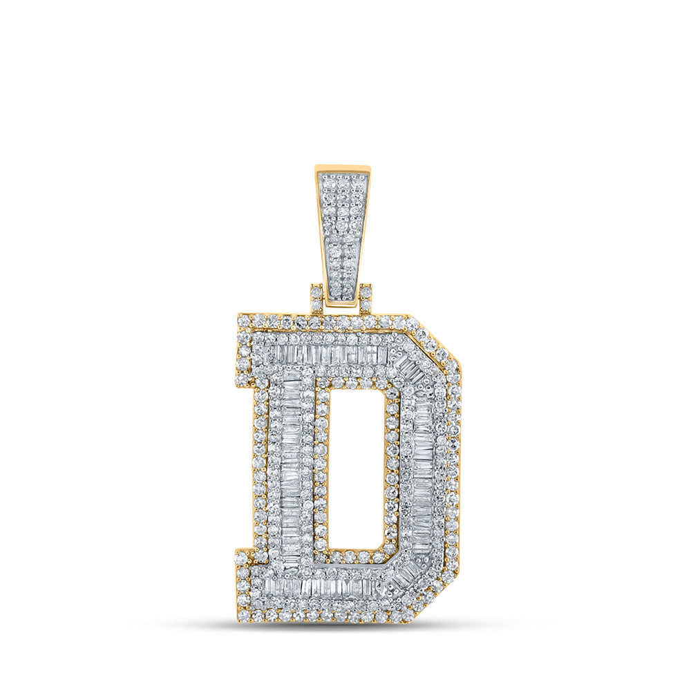 10kt Two-tone Gold Mens Baguette Diamond D Initial Letter Charm Pendant 2-1/3 Cttw