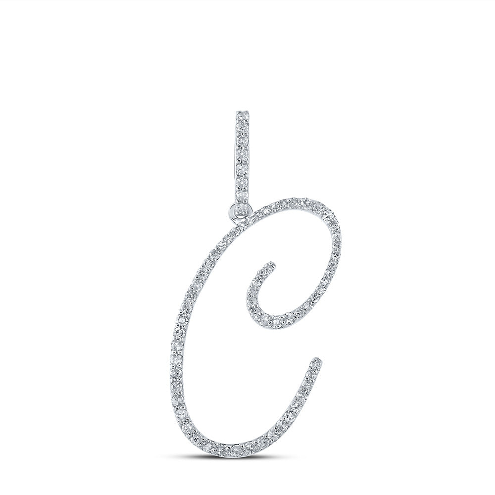 10kt White Gold Womens Round Diamond C Initial Letter Pendant 3/8 Cttw