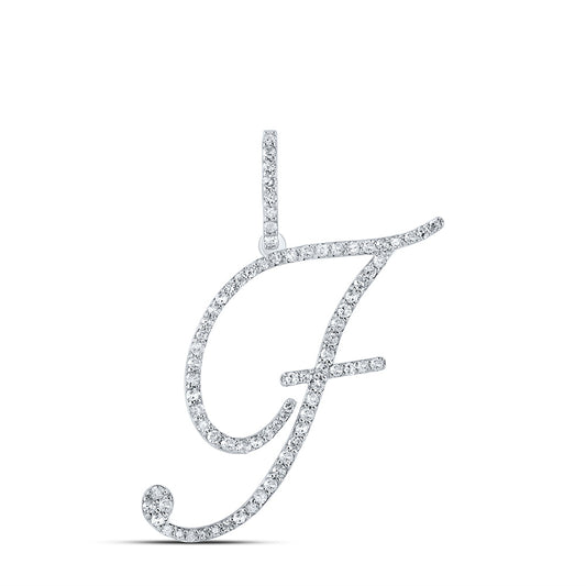 10kt White Gold Womens Round Diamond F Initial Letter Pendant 1/2 Cttw