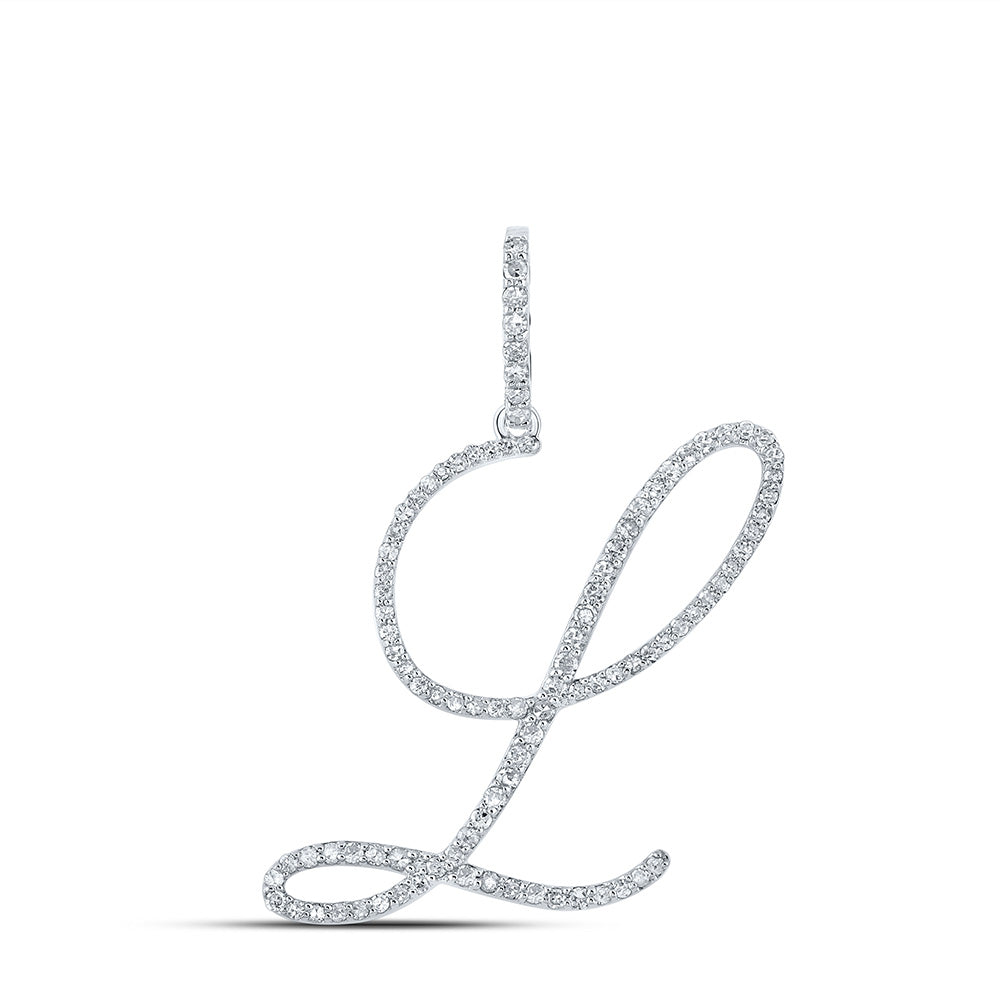 10kt White Gold Womens Round Diamond L Initial Letter Pendant 1/2 Cttw