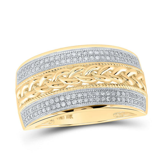 10kt Yellow Gold Mens Round Diamond Wedding Braid Inlay Band Ring 1/3 Cttw - Gold Heart Group Jewelers