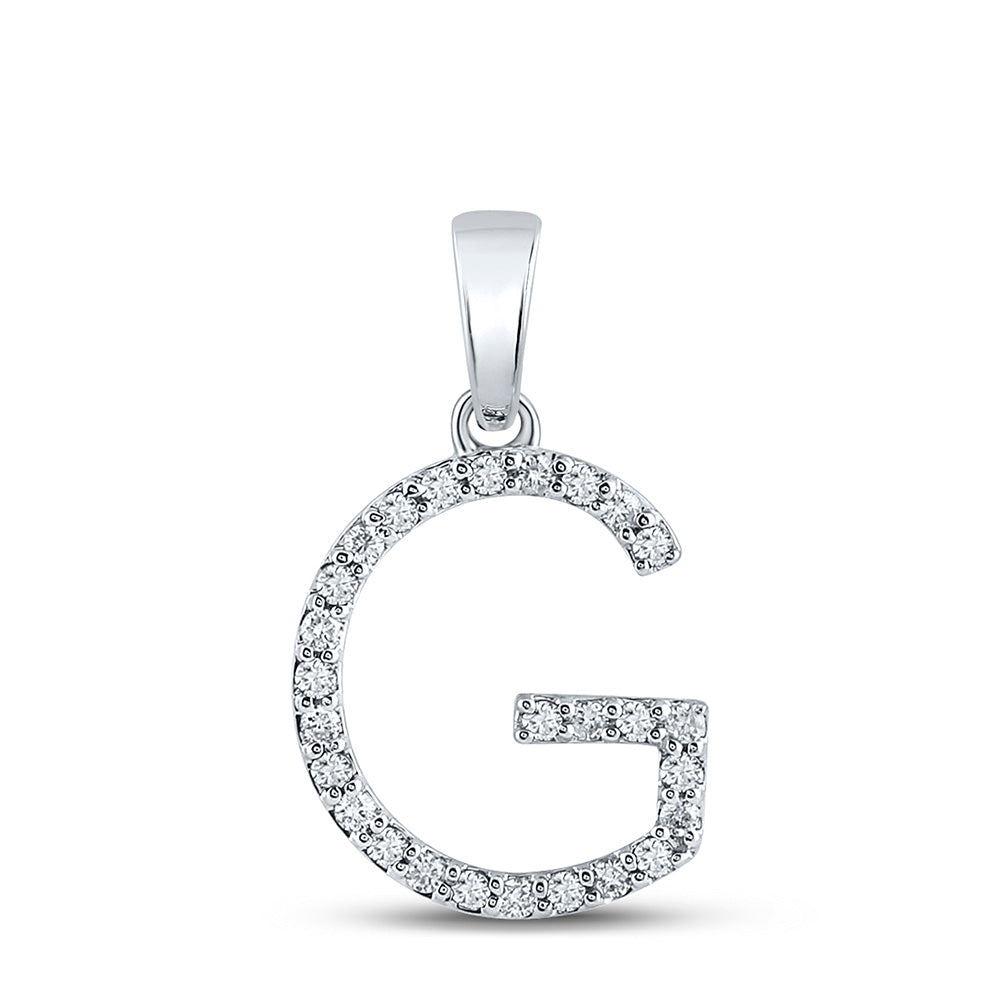 14kt White Gold Womens Round Diamond G Initial Letter Pendant 1/5 Cttw