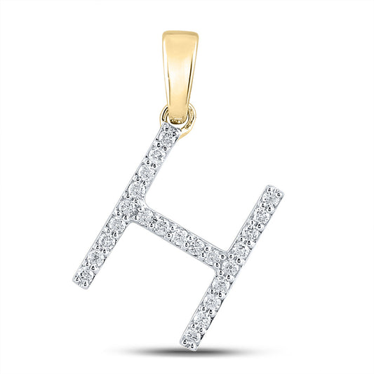 14kt Yellow Gold Womens Round Diamond H Initial Letter Pendant 1/5 Cttw