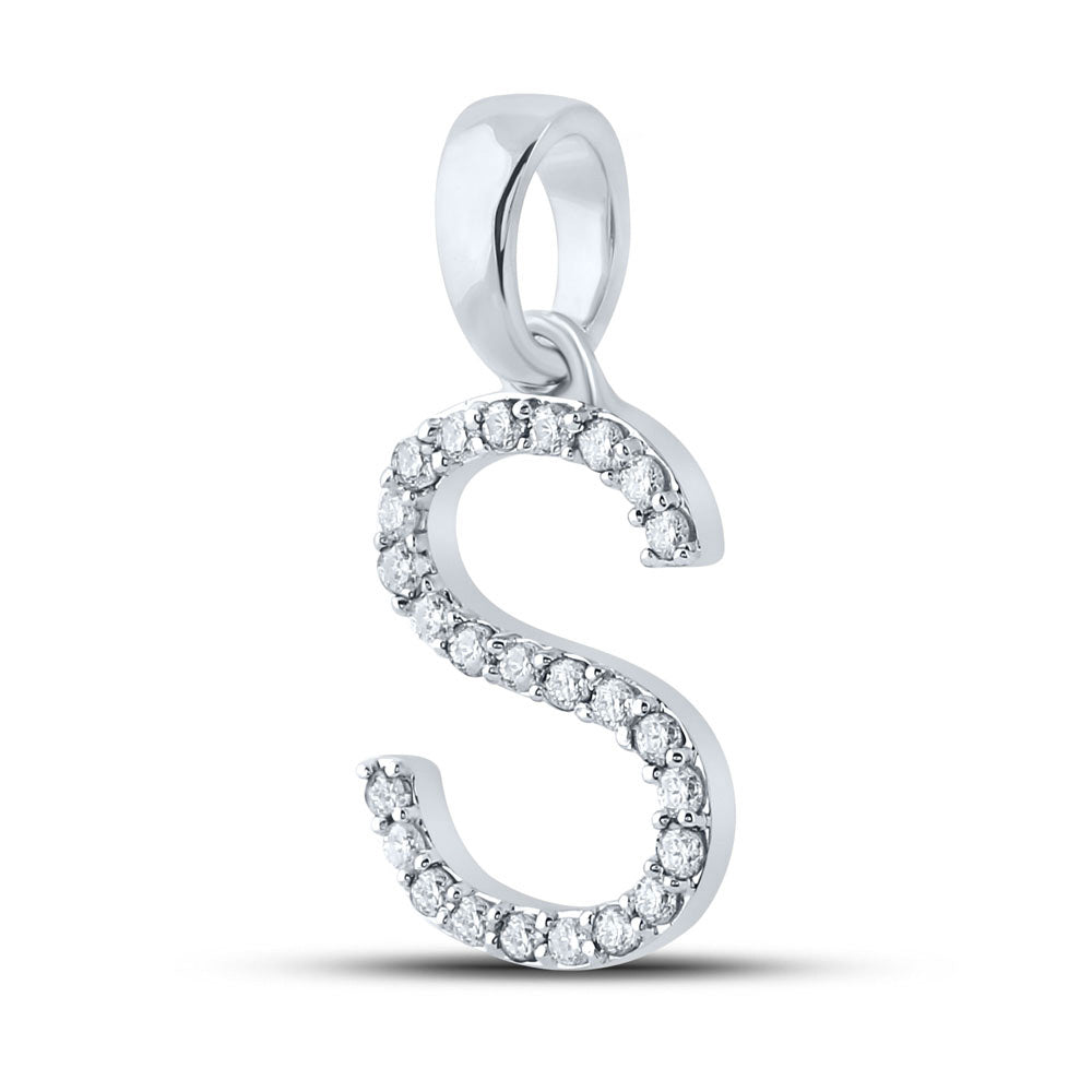 14kt White Gold Womens Round Diamond S Initial Letter Pendant 1/5 Cttw