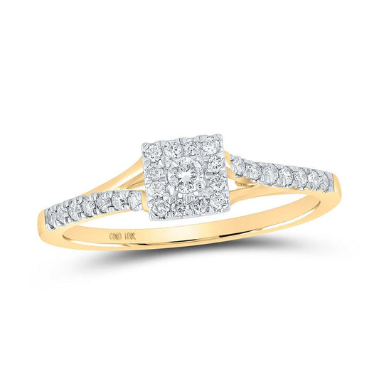 10kt Yellow Gold Womens Round Diamond Halo Promise Ring 1/4 Cttw - Gold Heart Group Jewelers