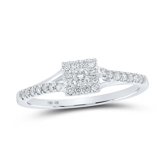 10kt White Gold Womens Round Diamond Halo Promise Ring 1/4 Cttw - Gold Heart Group Jewelers