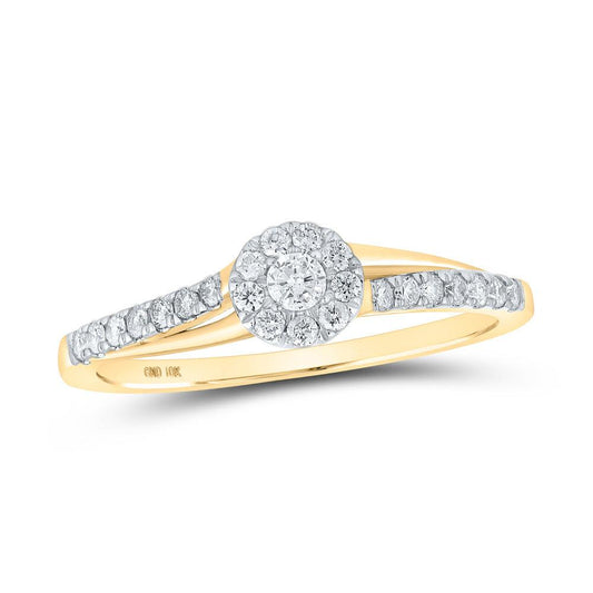 10kt Yellow Gold Womens Round Diamond Halo Promise Ring 1/4 Cttw - Gold Heart Group Jewelers