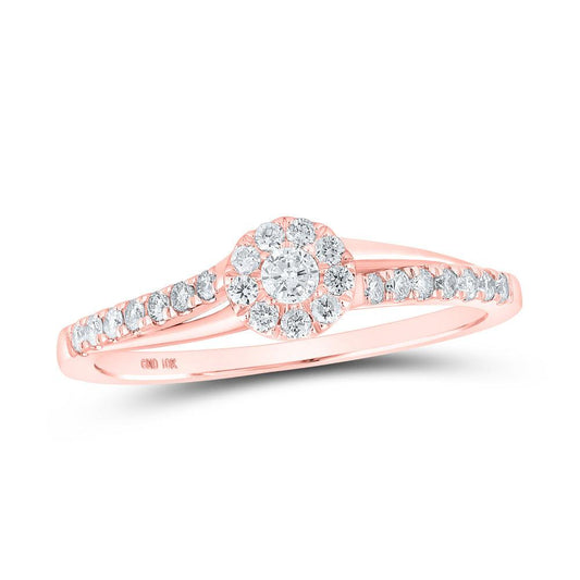 10kt Rose Gold Womens Round Diamond Halo Promise Ring 1/4 Cttw - Gold Heart Group Jewelers