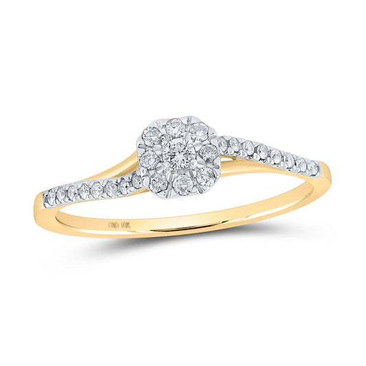 10kt Yellow Gold Womens Round Diamond Square Halo Promise Ring 1/5 Cttw - Gold Heart Group Jewelers