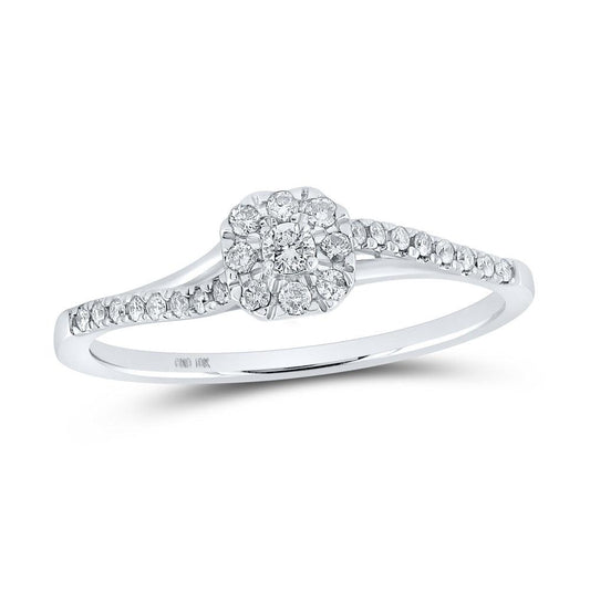 10kt White Gold Womens Round Diamond Square Halo Promise Ring 1/5 Cttw - Gold Heart Group Jewelers
