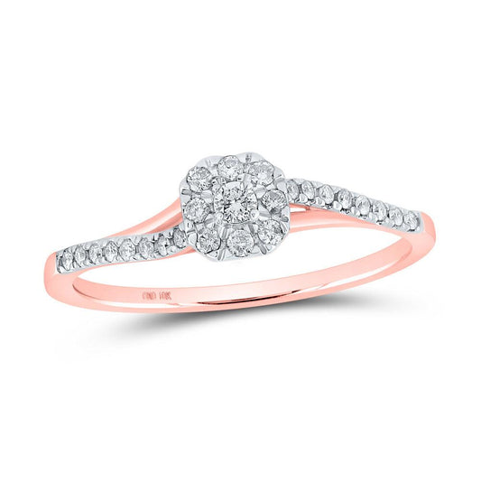 10kt Rose Gold Womens Round Diamond Square Halo Promise Ring 1/5 Cttw - Gold Heart Group Jewelers