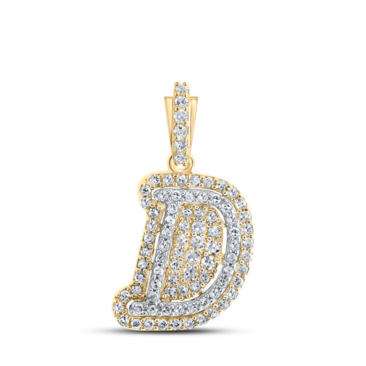 10kt Yellow Gold Mens Round Diamond D Initial Letter Charm Pendant 1/5 Cttw