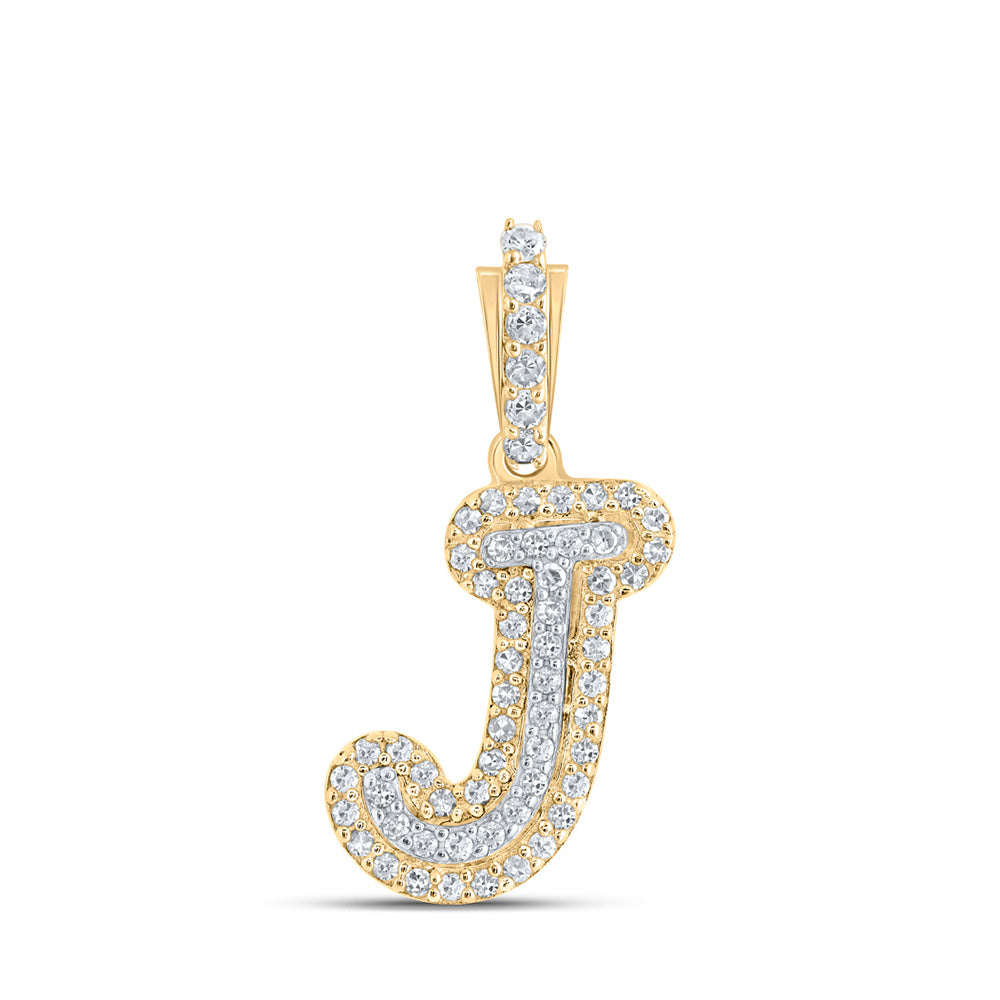 10kt Yellow Gold Mens Round Diamond J Initial Letter Charm Pendant 1/6 Cttw