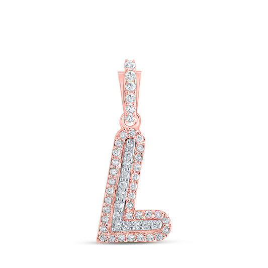 10kt Rose Gold Mens Round Diamond L Initial Letter Charm Pendant 1/8 Cttw