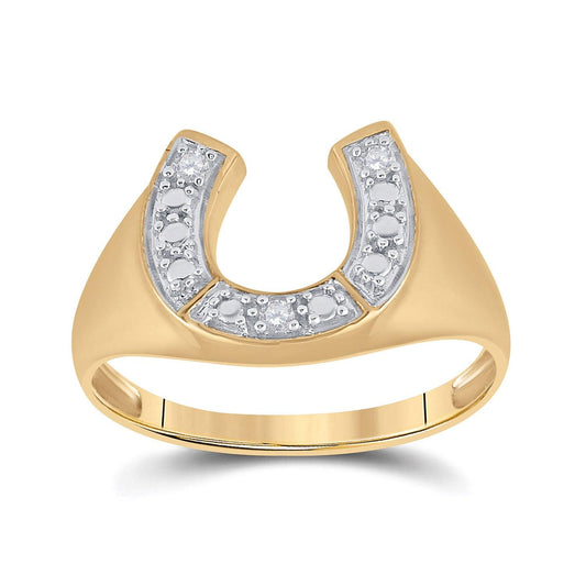 10kt Yellow Gold Mens Round Diamond Lucky Horseshoe Ring 1/20 Cttw - Gold Heart Group Jewelers