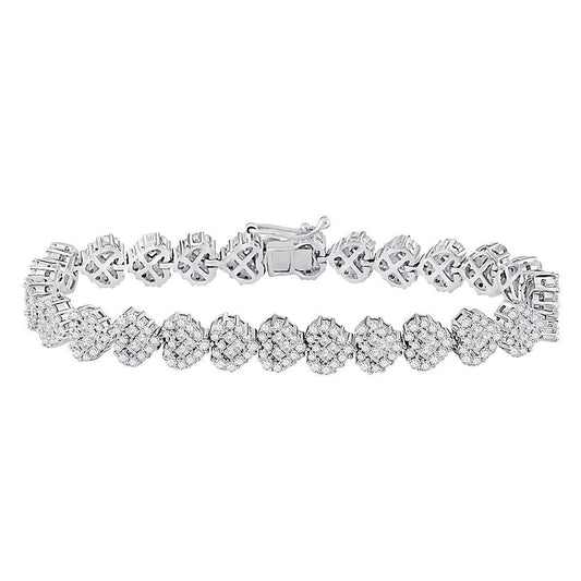 14kt White Gold Womens Round Princess Diamond Heart Bracelet 6-3/8 Cttw - Gold Heart Group Jewelers