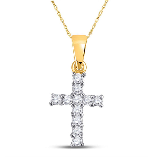 14kt Yellow Gold Womens Round Diamond Cross Pendant 1/10 Cttw - Gold Heart Group Jewelers