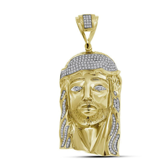 10kt Yellow Gold Mens Round Diamond Jesus Face Charm Pendant 1.00 Cttw - Gold Heart Group Jewelers