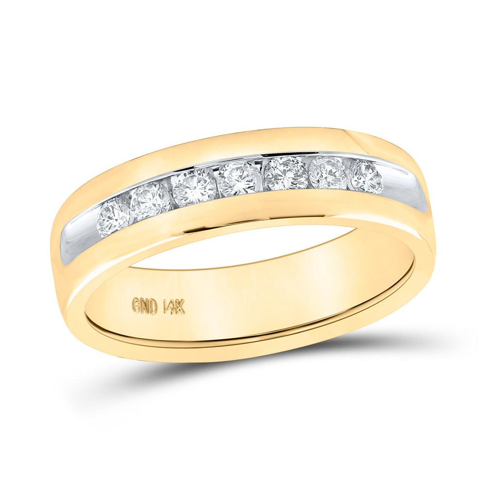 14kt Yellow Gold Mens Round Diamond Wedding Single Row Band Ring 1/2 Cttw - Gold Heart Group Jewelers